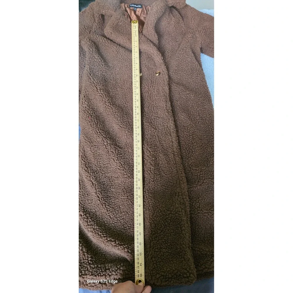 EillyBazar Womens Brown Teddy Coat Faux Shearling Longline Maxi Jacket Small
